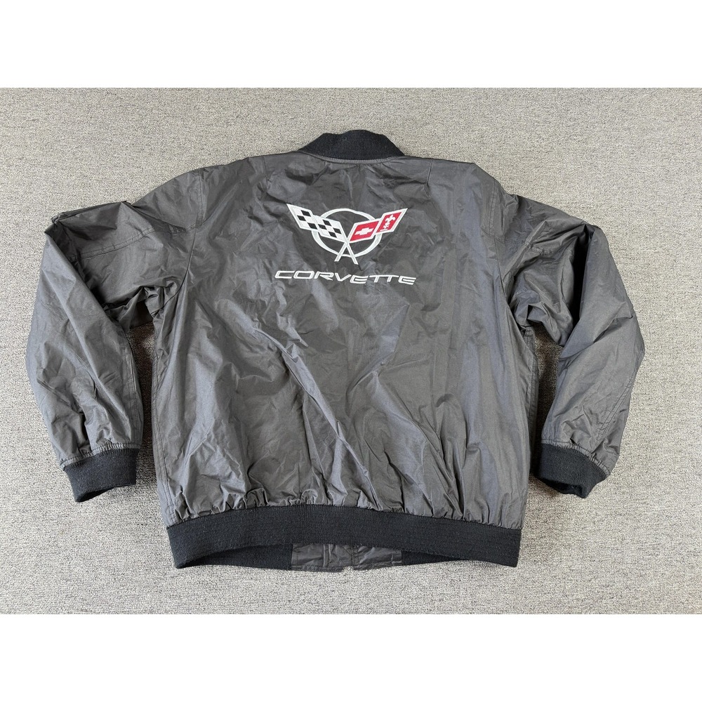 Corvette Jacket Mens 2XL Gray Nylon Bomber Quilted Lined Embroidered Car